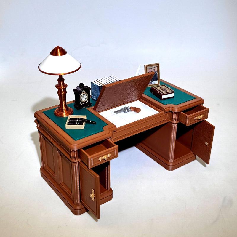 Office Furniture And Desks - 1:12 スケールドールハウスミニヴィンテージオフィスデスクチェアセットレトロミニチュアライティングテーブル家具シーン装飾アクセサリー