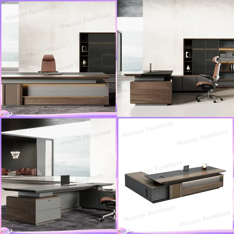 Office Furniture And Desks - 高級エグゼクティブデスク 無垢材オフィス家具 ブラウン CEO マネージャー ボスデスク