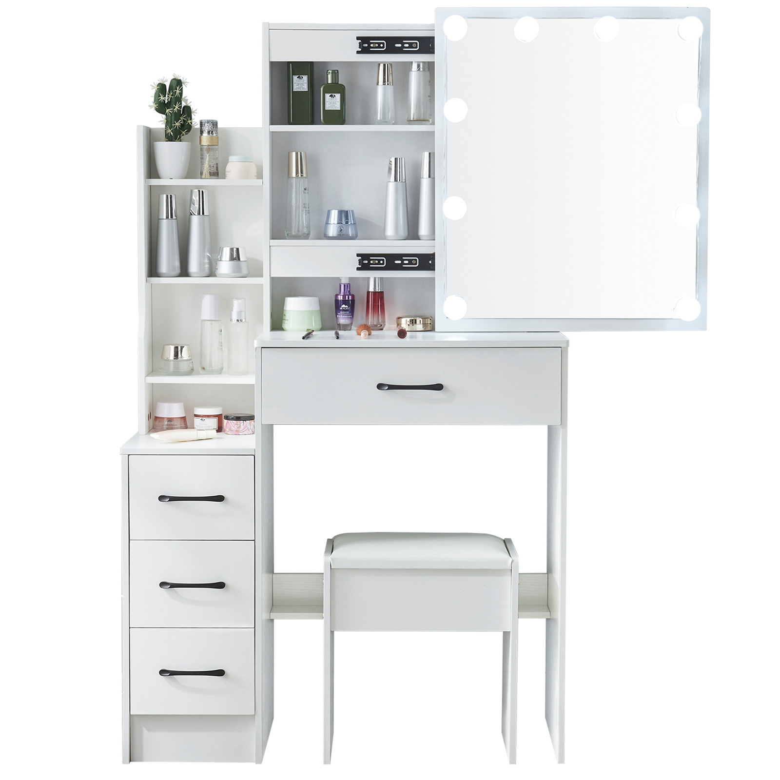 LED化粧台セット（鏡とスツール付き）、10個のLEDライト - Office Furniture Credenza のレビューと価格