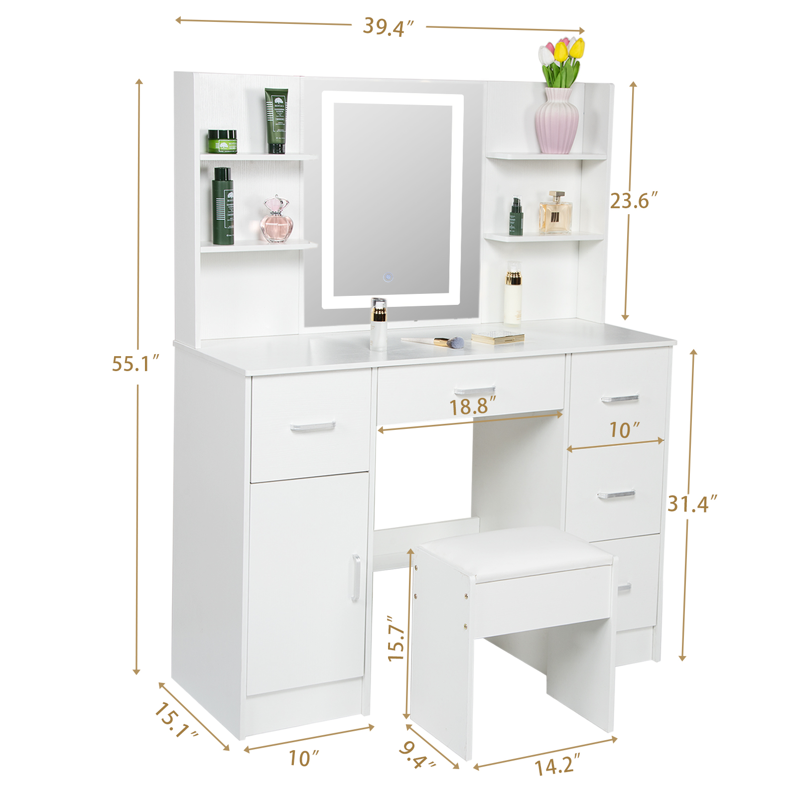 LEDライト付き化粧台セット、大型照明付きミラー付きメイクア - Office Furniture Credenza のレビューと価格